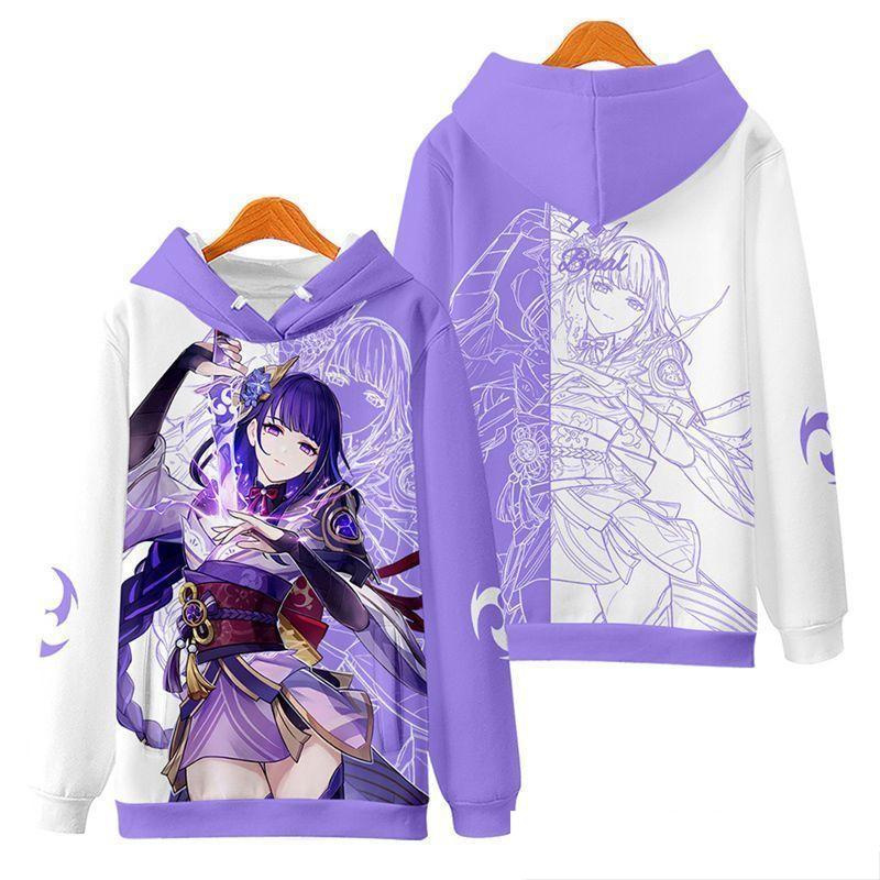 Raiden Shogun Genshin Impact Cosplay Hoodies 3D Print Unisex Anime Cartoon Sweatshirt Oversized  Women Harajuku Pullover Coat