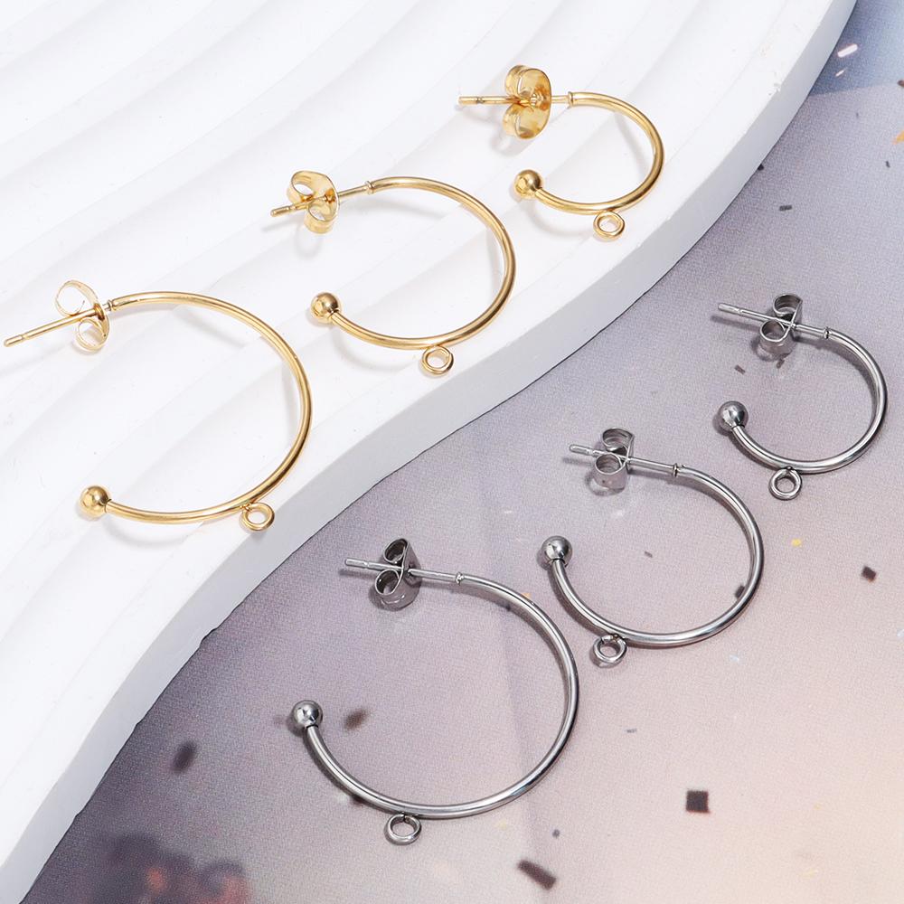 6pcs/lot 15-25mm C-shape Stainless Steel Ear Hooks with Hoop Round Earring Ear Wire For Jewelry Making DIY Earrings Accessories