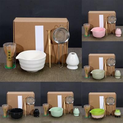 5pcs Bamboo Ceramic Japanese Matcha Tea Set with Spout Reusable Matcha Whisk Set Food Grade Safe Green Tea Whisk Stirring