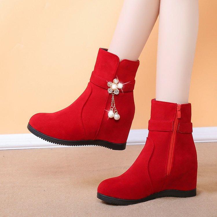 2025 Autumn and Winter New Women's Velvet Martin Boots Inner Heightening Side Zipper Rhinestone Short Boots Women's and Women's Boots Single Boots Co