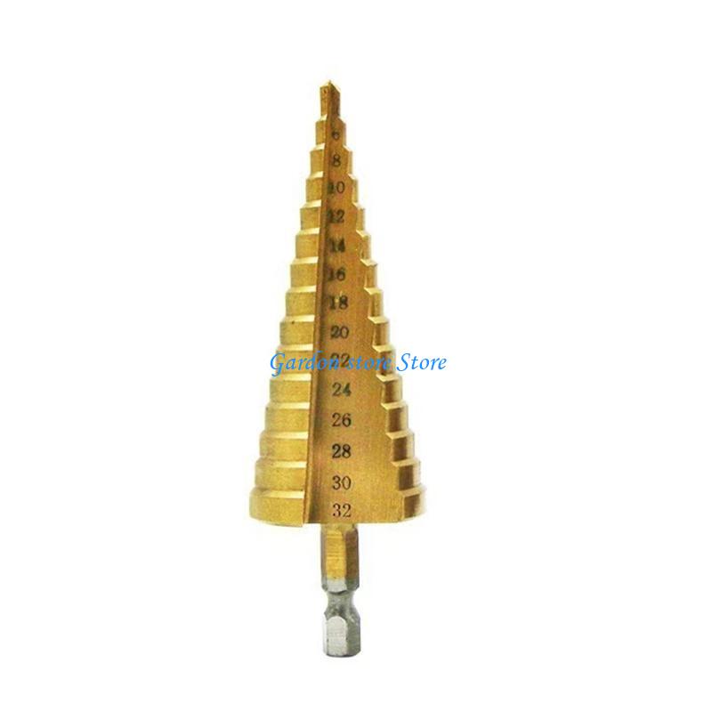 B0KB Straight Fluted Pagoda Step Drill Hexagonal Shank Reamer Bit Titaniums Coated