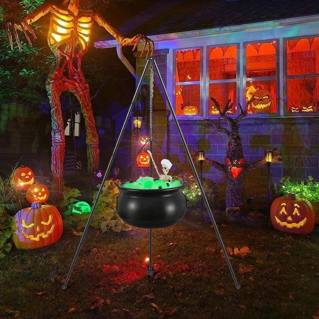 2025 Halloween Witch Cauldron With Tripod Eyeball Light Strings And Skeleton Halloween Cauldron Decoration For Home And Porch