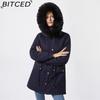 BITCED Fall/Winter Puffer Jacket for Women with Fleece Lining, Fur Collar, Hooded Warm Coat, Loose-Fit Cotton Jacket