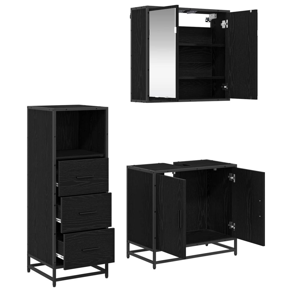 Bathroom Furniture Set 3 Pcs Black Oak Effect Wood Based Material