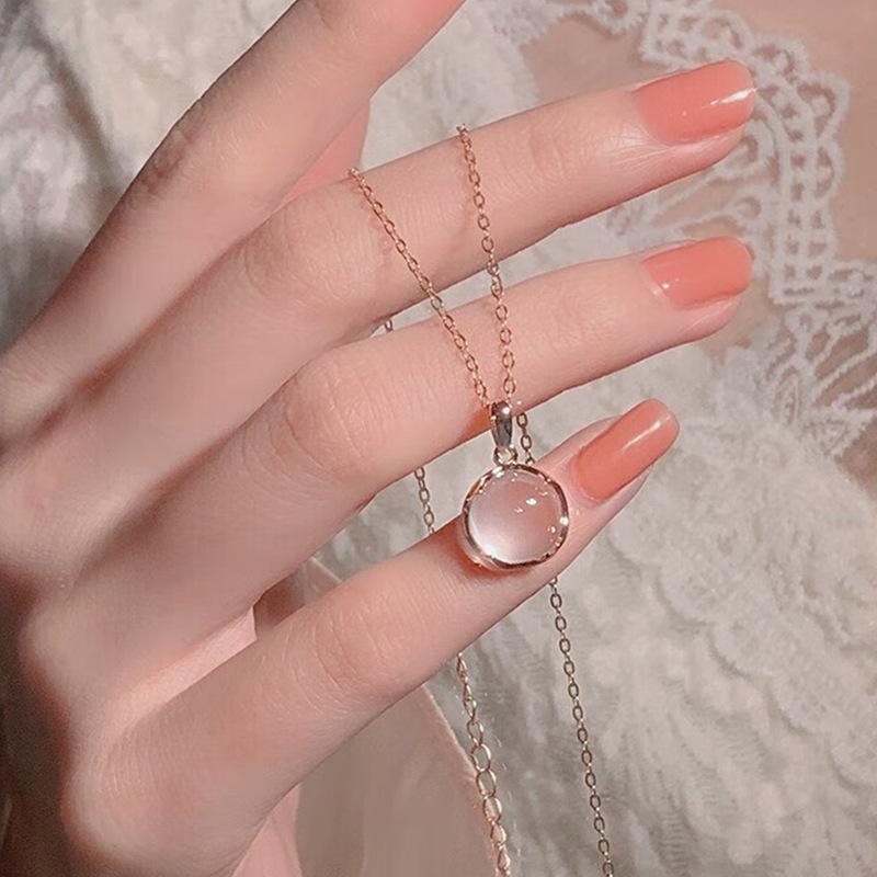 Cherry blossom powder crystal necklace peach blossom pendant chain women's niche design simple fashion temperament collarbone