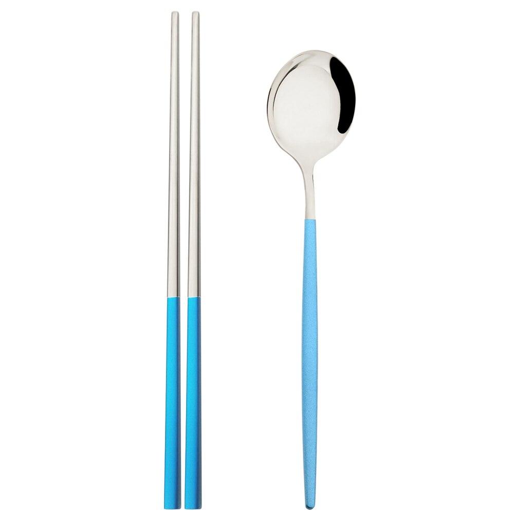 Gold 2Pcs Stainless Steel Tableware Set Mirror Dinner Spoon 304 Chopsticks Cutlery Set Lunch Dinner Set Portable Travel Dinnerware