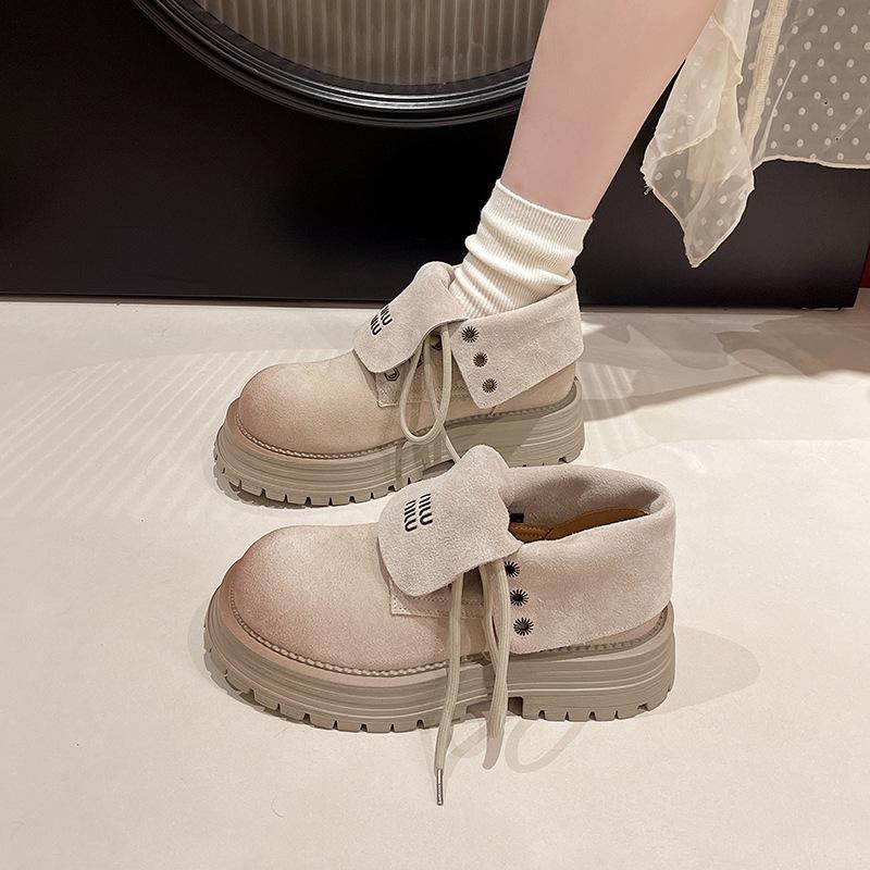 Retro flip Martin boots women's 2025 early autumn new yellow single boots thick-soled two wear short boots rhubarb boots tide