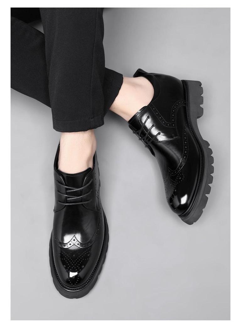 Herren 8cm Brogue Business Derby Schuhe - Schnürschuhe Rindsleder