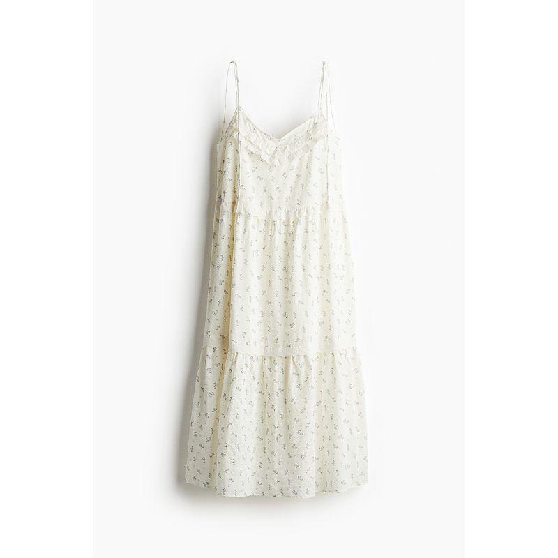 

HM Women s Clothing Dress 2025 Summer New Arrival Tied Shoulder Strap Dress 1275850 White/Florals 165/96