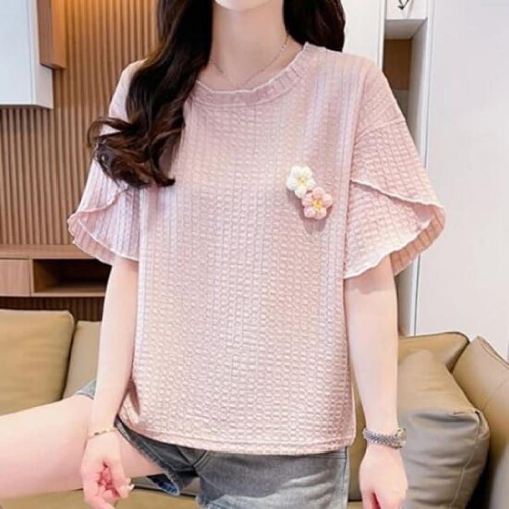Navava Women Flower PoinT Round Neck ShorT Sleeve T shirT nT2810