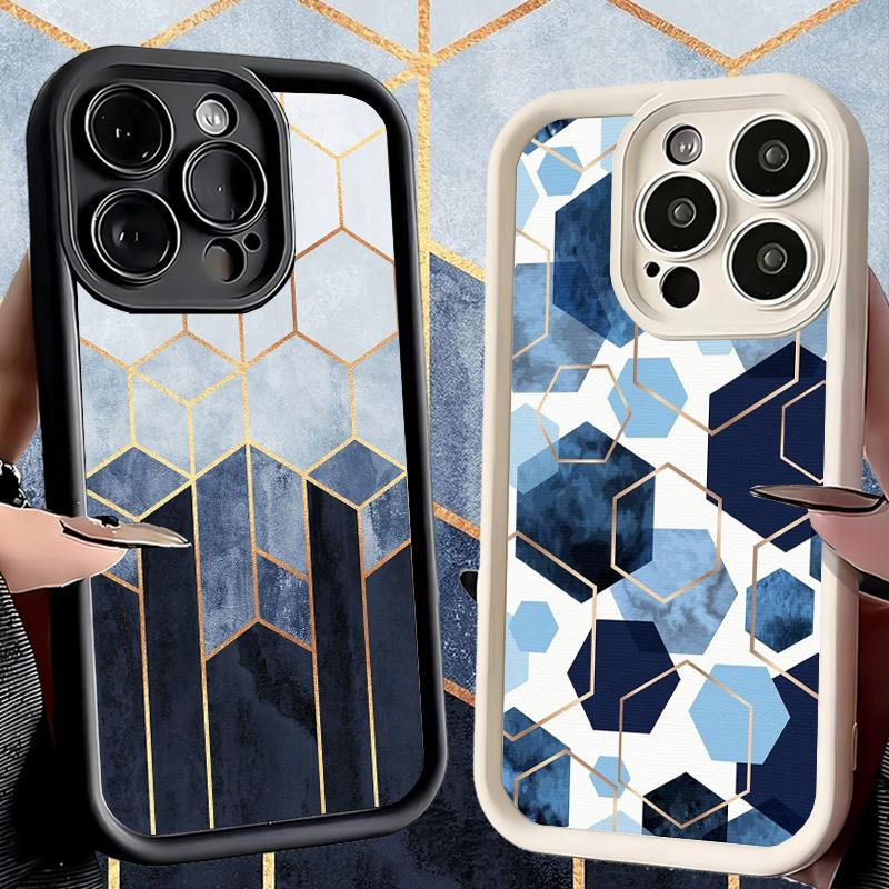 Phone Case for iPhone 17 Air 16E 15 16 Pro Max Geometric Marble Pattern Cover 14 Plus 13 12 Mini Soft Shell Silicone Fundas