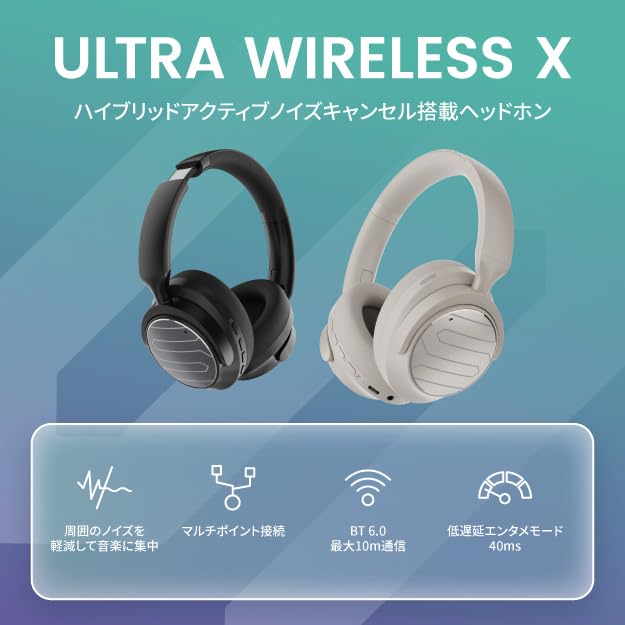 SOUL ULTRA WIRELESS X Wireless Headphones with Noise Cancelling Function, Steel Black