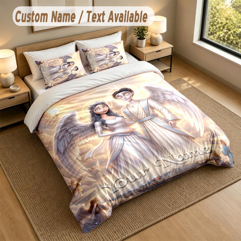 3Pcs Bedding Set Custom Name Text, 1 Sheet 2 Pillowcases Home Bed DecorCorpse Bride Emily Victor