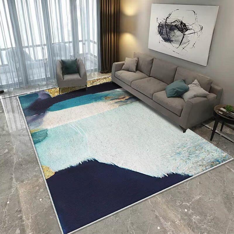 Modern CARPET FOR LIVE ROOM Non-slip Home Decoration Luxury Light Luxury Golden Blue Area Rug Washable Parlor Mat Bedside Room