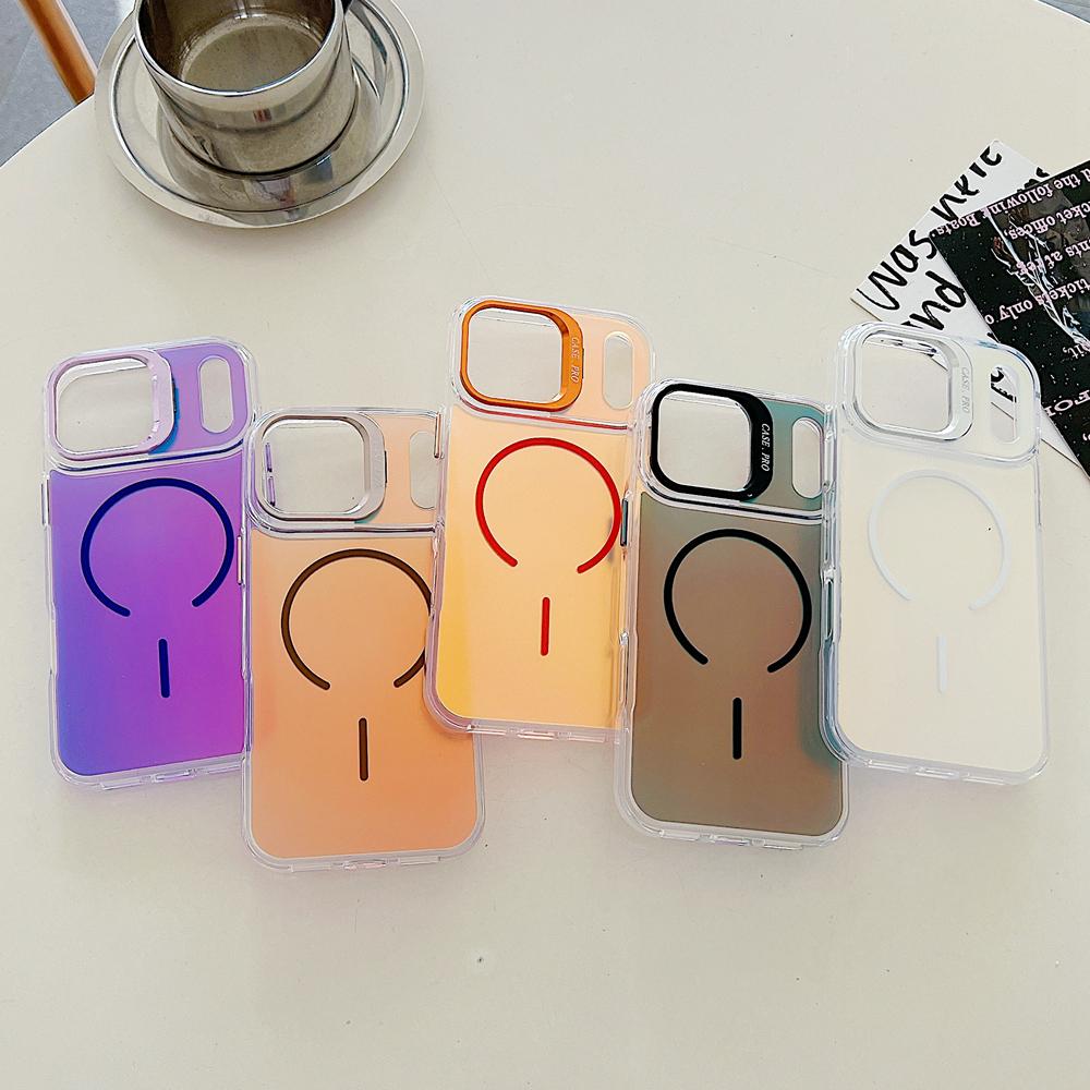 KEYSION Colorful Gradient Magnetic Lens Stand Case for iPhone 17 Pro Max for MagSafe TPU+PC Shockproof Cover for iPhone 17 Pro