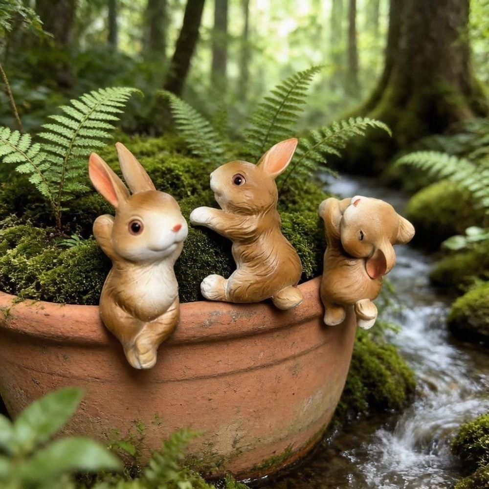 3PCS Cute Hanging Pot Bunny Resin Bunny Plant Holder Creative Rabbit Pot Hangers  Fish Tank