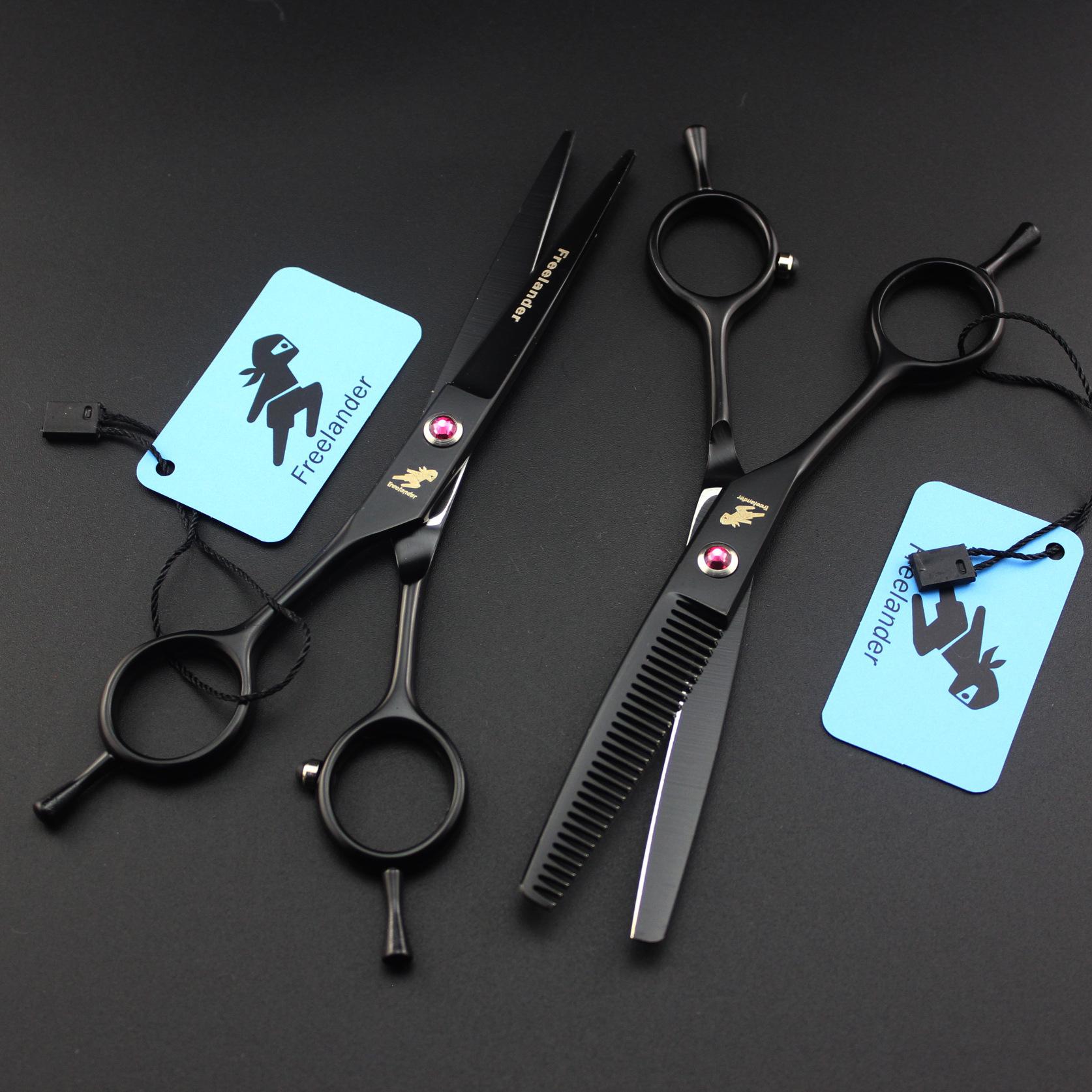 Shen Xing Zhe A-shaped Left-handed Black Hairdressing Scissors Set: Straight, Bangs, and Thinning Scissors 6.0 inch A-shaped Black Thinning Scissors