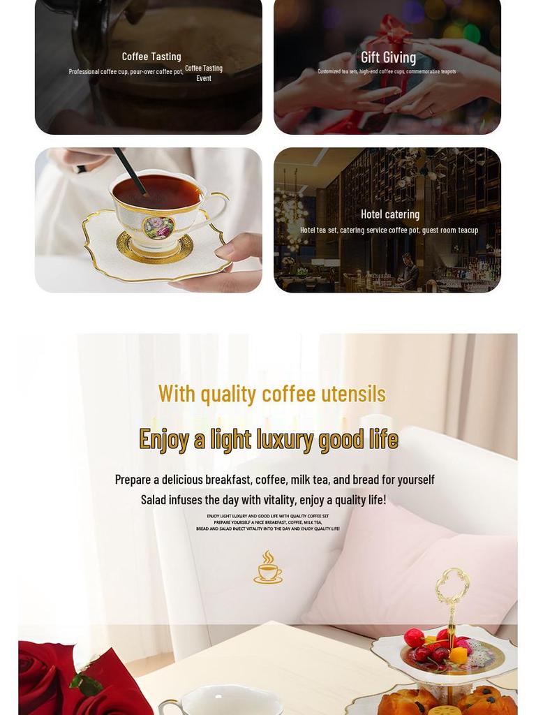 Karosa European Exquisite Ceramic Coffee Set with Gold Rim Bone China Cups and Saucers