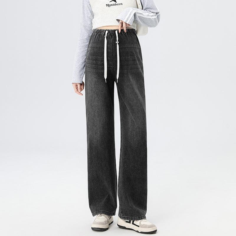 #High-quality drawstring without support jeans, casual loose hemming, maternity pants, large-size women's pants