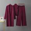 Completo Casual Monocolore alla Moda da Donna Giacca a Sciarpa Cardigan + Gilet Senza Maniche Maglia Base + Pantaloni a Gamba Larga Completo Tre Pezzi