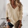 Maglione Casual alla Moda da Donna Autunno e Inverno Colore Unico Maglia a Manica Lunga con Scollo a V Top in Maglia da Donna Commercio Estero