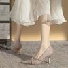 High heels, thin heels, princess pointed head, side empty, sexy sparkling rhinestone single shoes, women's 2025 spring and summer new banquet wedding