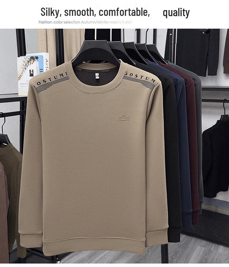 Men's Plus Velvet Thickened Round Neck Sweatshirt - Mid-Aged Casual, Warm, Skin-Friendly Base Layer