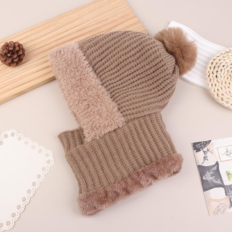 Women Hooded Cap Winter Knitted Balaclava Hat Ear Protection Fluffy Hat Lady Mask Neck Integrated Warmth Cover Hat