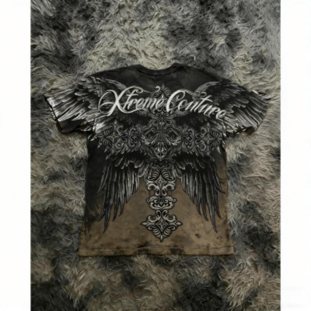 Fashion Summer Kids T-shirt Vintage Gothic Cross Wing Print Tees Round Neck T-shirt Outdoor Street Style Top Casual Boy and Girl's Clothing