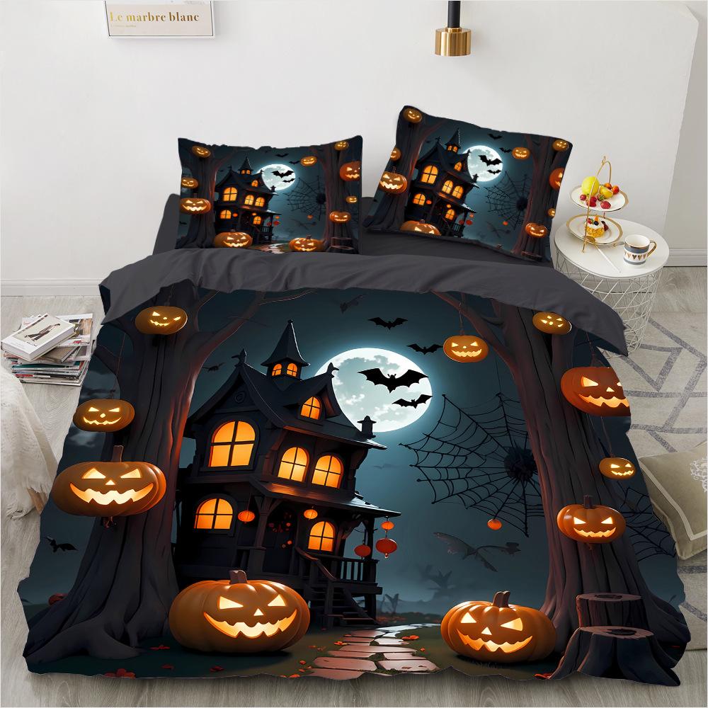 Dark Night Halloween Castle 3D Printed Bedding Set Cozy Soft Duvet Cover Set King Queen Twin Size Halloween Gift Bedroom Decor
