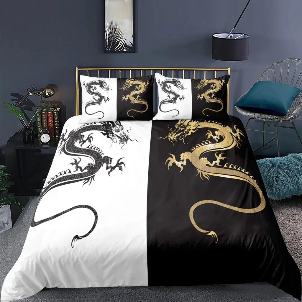 Comforter Bedding Queen 3D Mythical Dragon Print 3 Piece Bed Set With Pillow Shams Kids Cool Polyester No Comforter