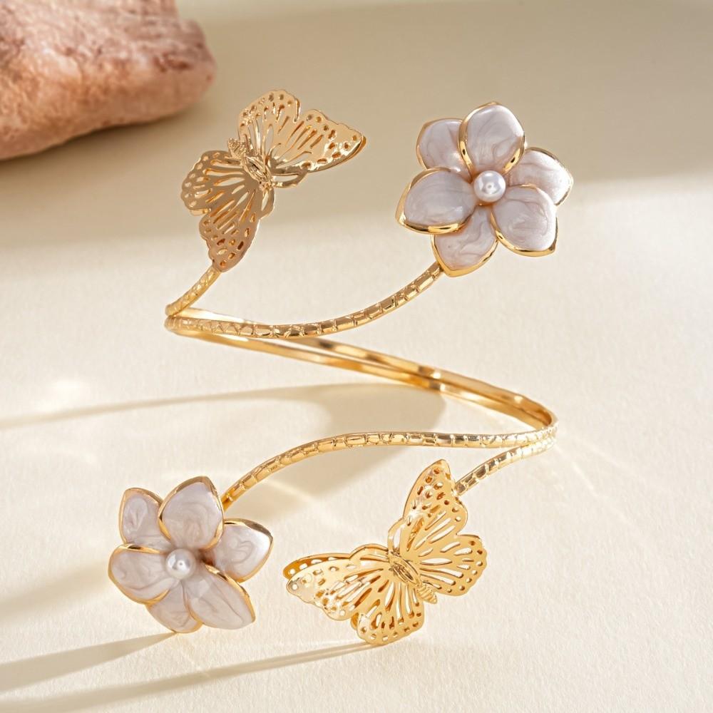 Iron Flower Butterfly Arm Cuff Twist Line Wide Open Arm Cuff Fashion Bohemian Bracelet Women