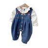 Spring & Autumn Baby Denim Jumpsuit Set - Casual 2-Piece Romper & Overalls for Girls