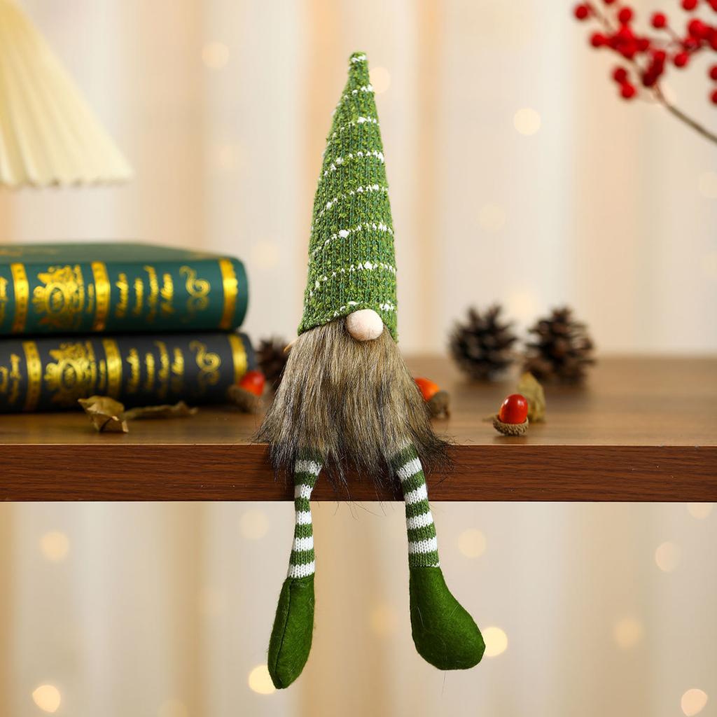 Christmas Sitting Figure Adornment Small Gift Striped Knitted Hat Rudolph Long Legs Doll Home Decor