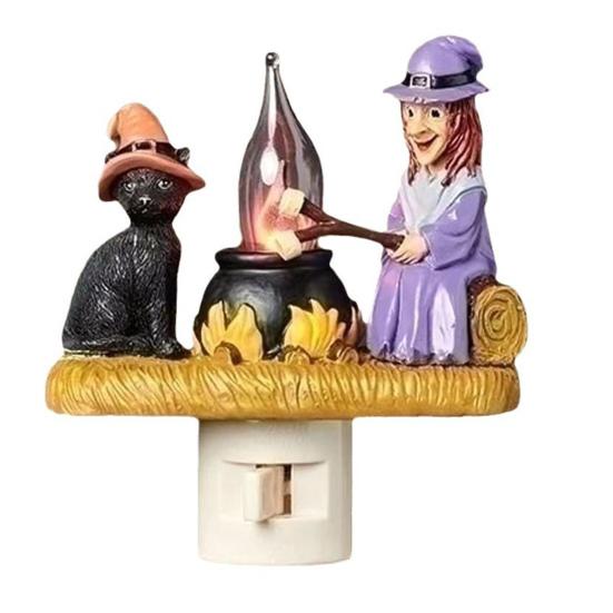 Halloween Night Light Spooky Ghost Campfire Pumpkin Boo Witch Black Cat Nightlight for Halloween Bedroom Living Room Decor