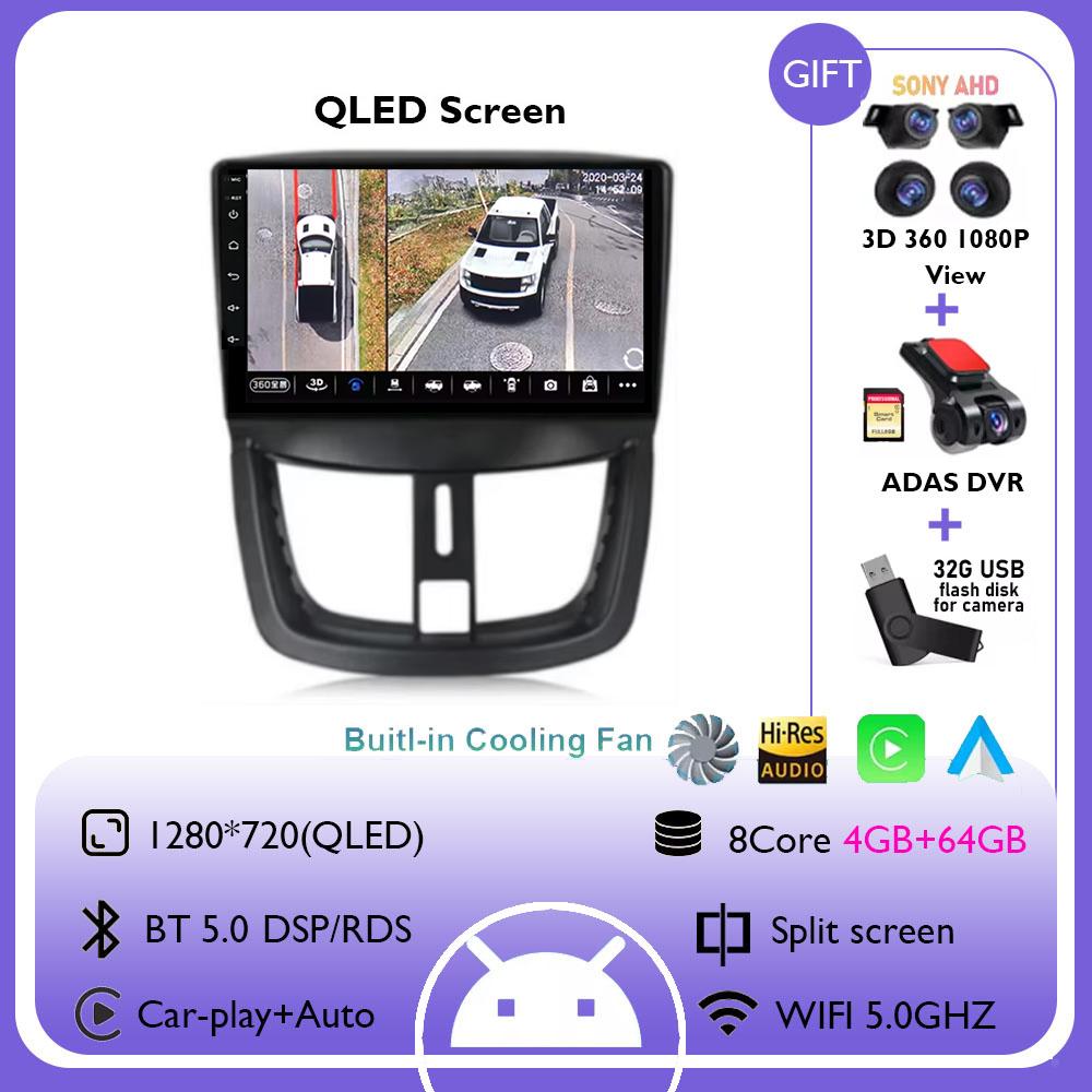 Android 14 Carplay Auto Car Radio Multimedia Player GPS Navigation For Peugeot 207 CC 2006 2007 2008 2009 2010 2011 2012 - 2015