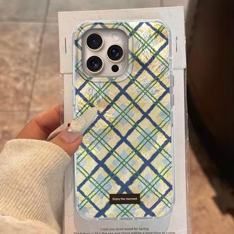 Case For iPhone 16 15 13 Plus Pro Max 7 14 Pro 5G Phone Cover Pink Grid Pattern For iPhone 16e Protective Silicone TPU Back Bags