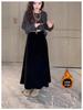 High-Quality French A-Line Black Velvet Skirt, Spring/Autumn 2026, Mid-Length, Plus Size, Flaw-Hiding Design