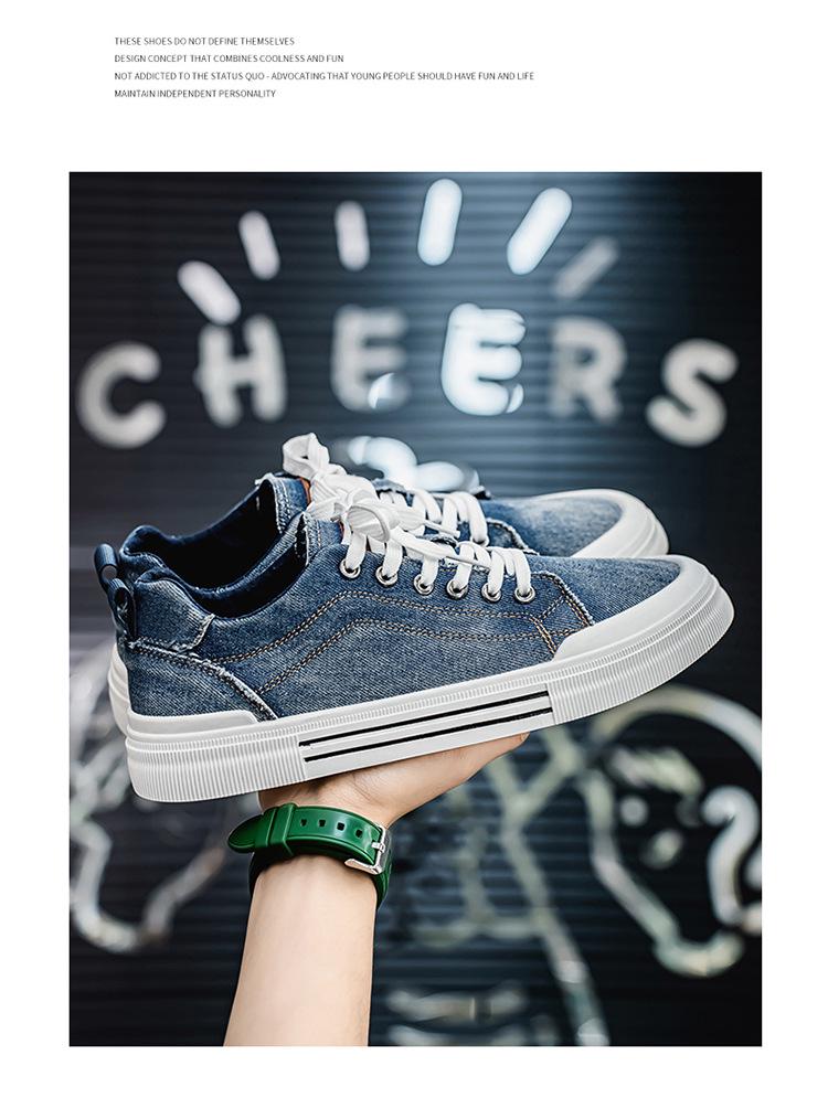 Scarpe casual da uomo in denim a taglio basso, taglia grande, stile coreano, versatili scarpe da skate per primavera e autunno