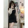 French Hepburn Spice Girl Black Dress Women's Autumn Design Chic Hollow Sexy Waist Buttocks Short Skirt