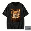 Oversize Korean Style Vintage Shortsleeved Tshirt Raccoon Reading Graphic Tee Top Men Women Loose Fit Streetwear Casual Tee