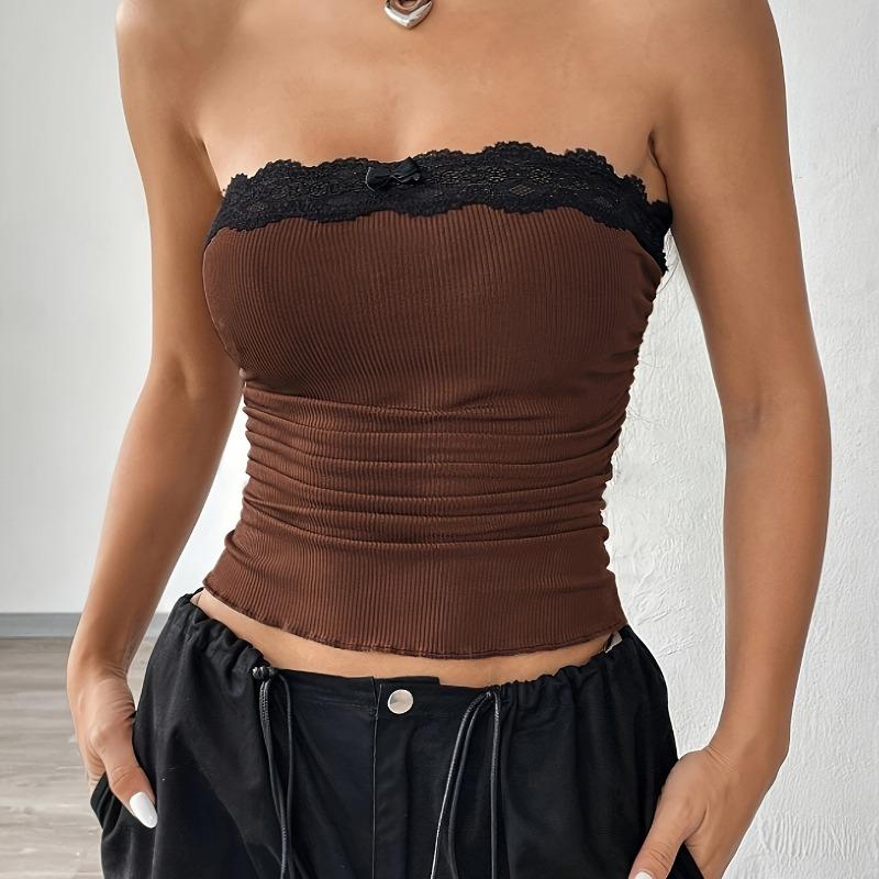 Nuevo top de encaje sexy para mujer, chaleco pequeño exterior con temperamento interior empalmado