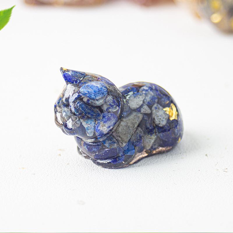 Cute Cat Resin Art Figurine With Crystals For Home Office Decor Gift For Kids