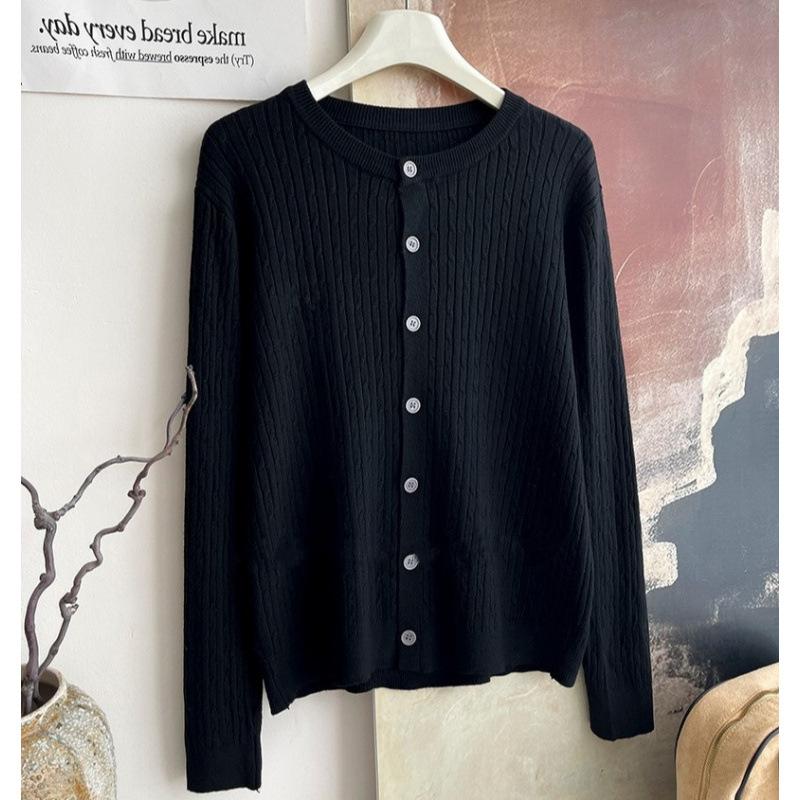 Core-spun Yarn Twist Soft Waxy Knitted Cardigan Top Women's Autumn and Winter New Casual Sweater Long-sleeved Jacket Top