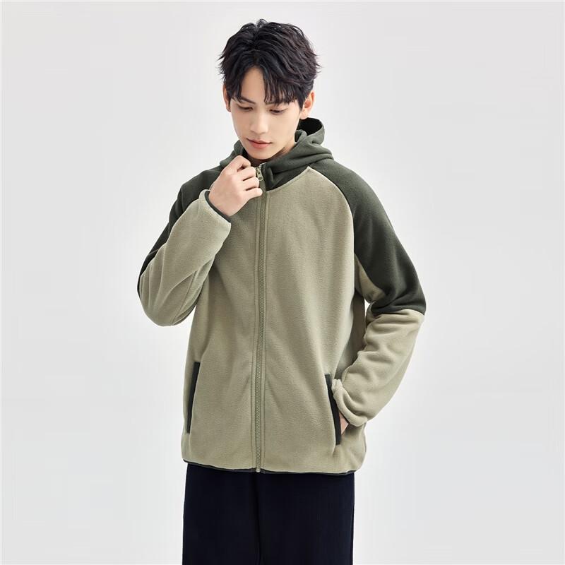 GIORDANO Men's Colorblock Hooded Fleece Jacket