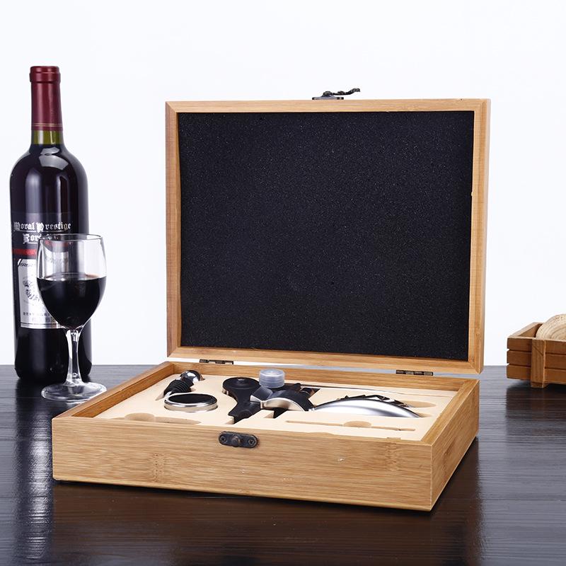 High-End Multifunctional Wine Opener Set with Solid Wood Box, 7-Piece, Custom Logo Available