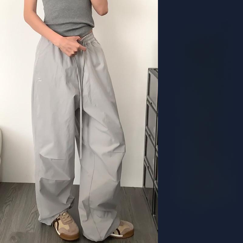 Retro pracovní kalhoty pro ženy ležérní sportovní kalhoty volný líný styl kalhoty se širokými nohavicemi padákové kalhoty