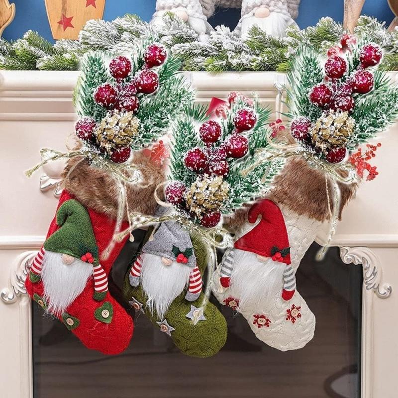 10x Artificial Christmas Picks Red Berries Stems Pine Branches Cones Xmas Decor