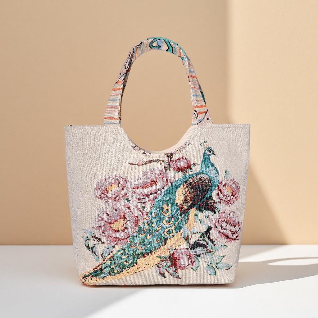 Ethnic Style Handheld Fabric Bag With Embroidery And Multiple Pockets For Casual Outings