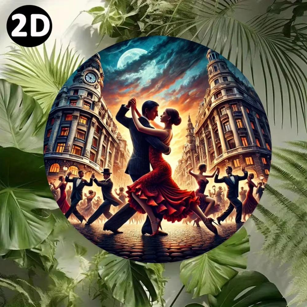 Vintage Argentinian Tango Couple Dance Metal Wall Art Round Iron Decor 7.8x7.8 Inch